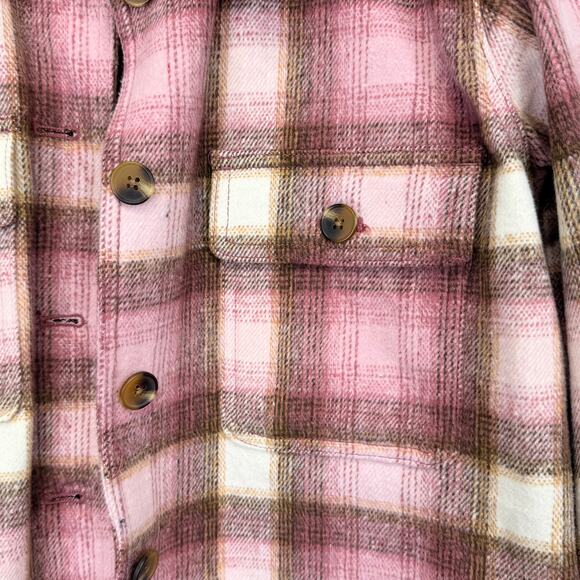 OLD NAVY Plaid Utility Shacket Pink Womens M Transitional Fall Flannel Jacket - Picture 4 of 11